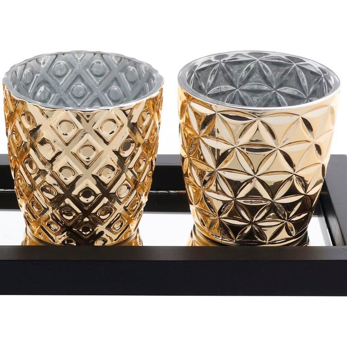 MALLORCA - Set de Portavelas Bandeja Espejo 4 Piezas