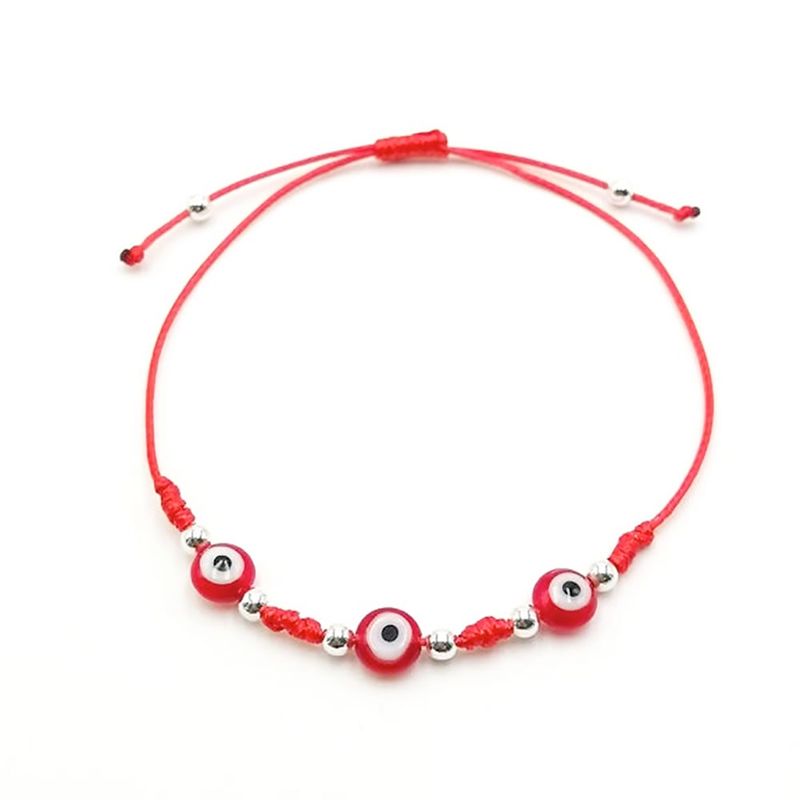 ANDREA COGGIOLA JOYAS - Pulsera Ojo Turco Bolitas Plata y Cordón Rojo Plata Fina 925