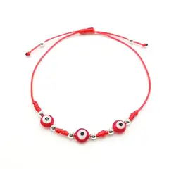 ANDREA COGGIOLA JOYAS - Pulsera Ojo Turco Bolitas Plata y Cordón Rojo Plata Fina 925