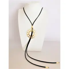 GAB JOYAS - COLLAR GAMUZA NEGRA COLGANTE MARAVILLA BAÑO ORO AMARILLO
