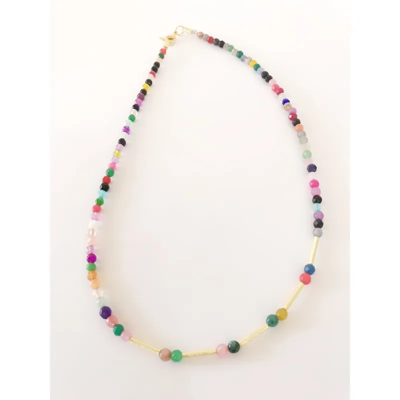 GAB JOYAS - COLLAR PIEDRAS NATURALES MULTICOLOR  ACCE. BAÑO ORO AMARILLO