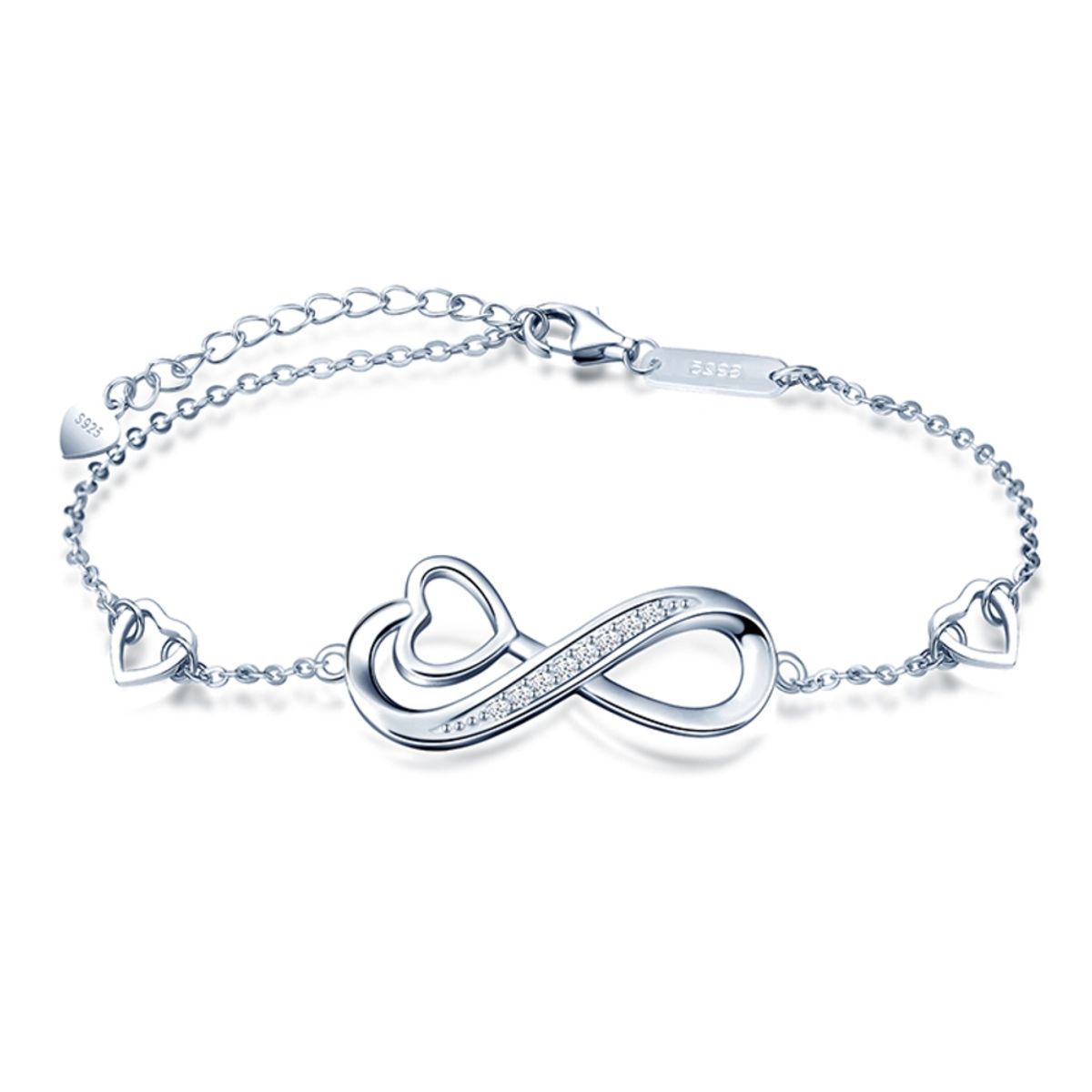 GENERICO - Pulsera infinito juvenil corazón plata 925 mujer regalo joya