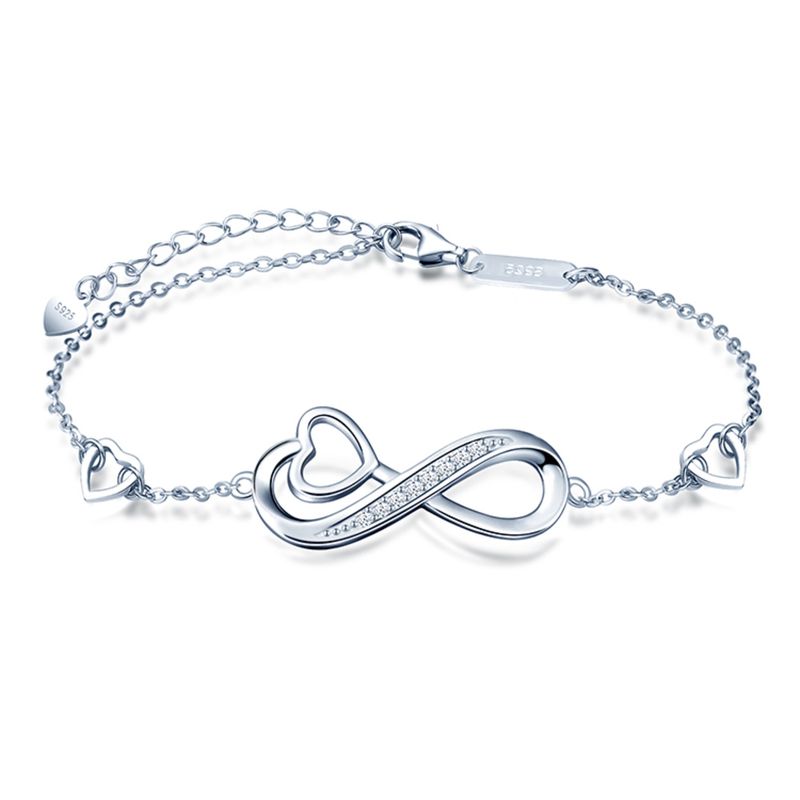 GENERICO - Pulsera infinito juvenil corazón plata 925 mujer regalo joya