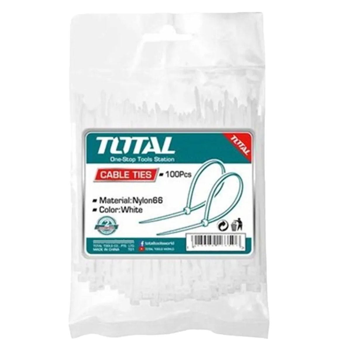 TOTAL TOOLS - Pack 100 Brida Amarra Abrazadera Plastica 3.6 x 200mm