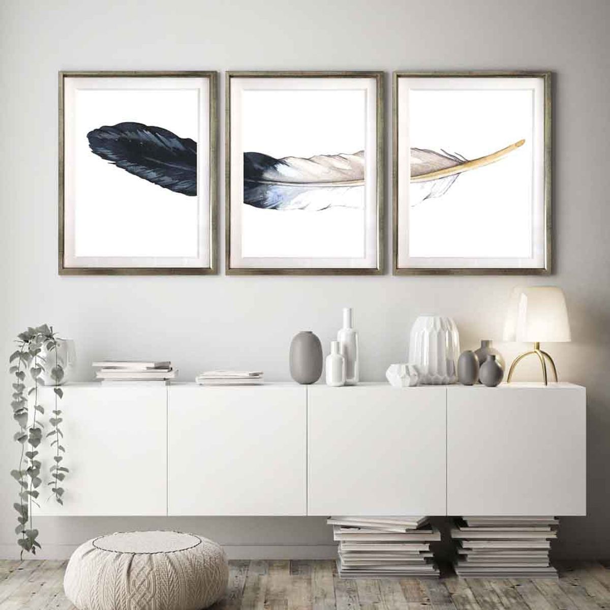 PAPEL ILUSTRADO - Triptico Pluma 150X70 Marco Plateado