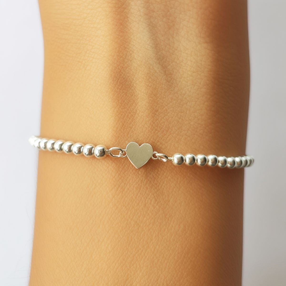 COGGIOLA - Pulsera Corazón Bolitas Plata 925 Ajustable