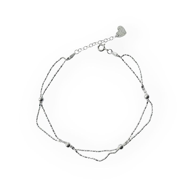 ANDREA COGGIOLA JOYAS - Tobillera Pelota Doble Cadena Plata 925