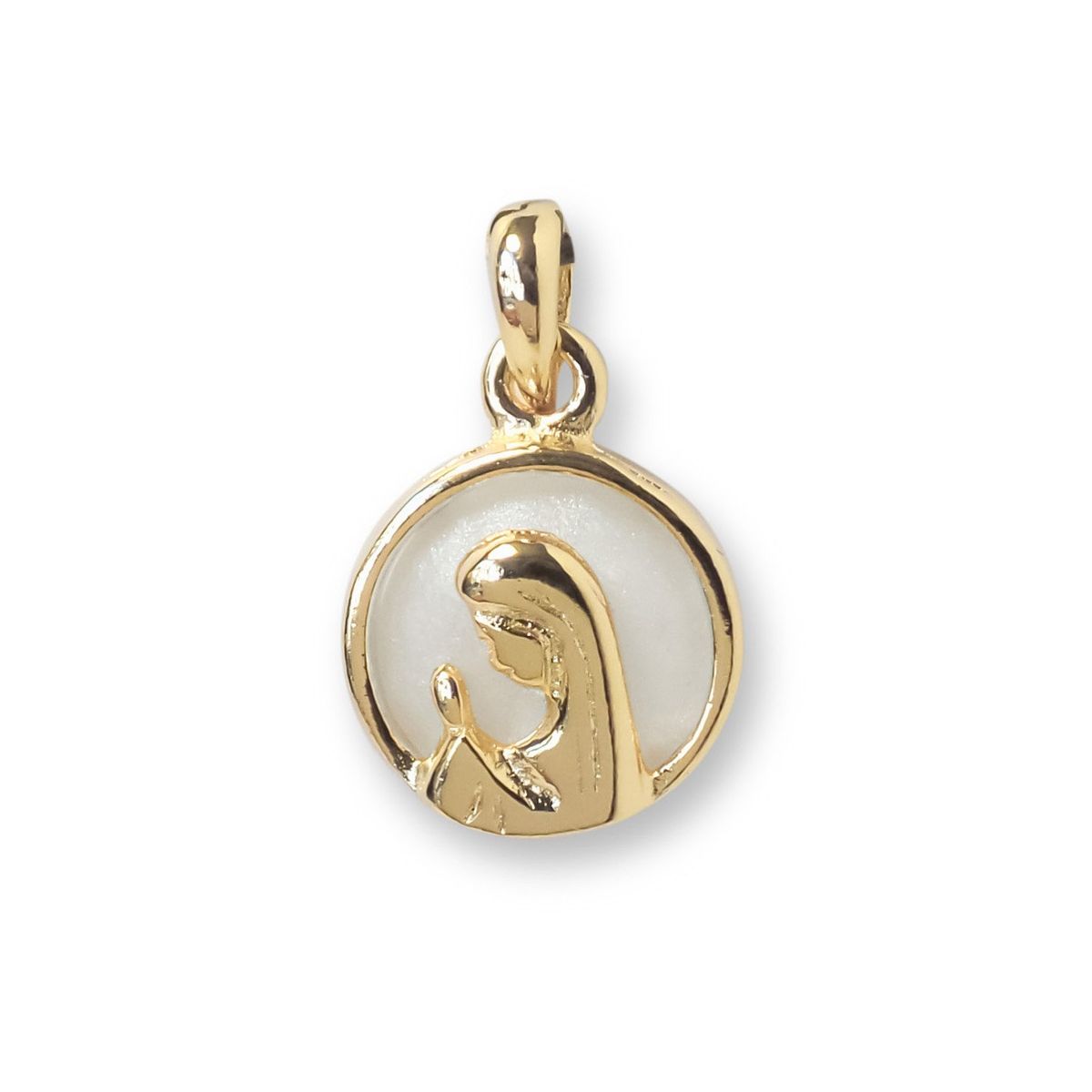 COGGIOLA - Colgante Medalla Virgen Niña 14mm Enchapada Oro 18K Nácar