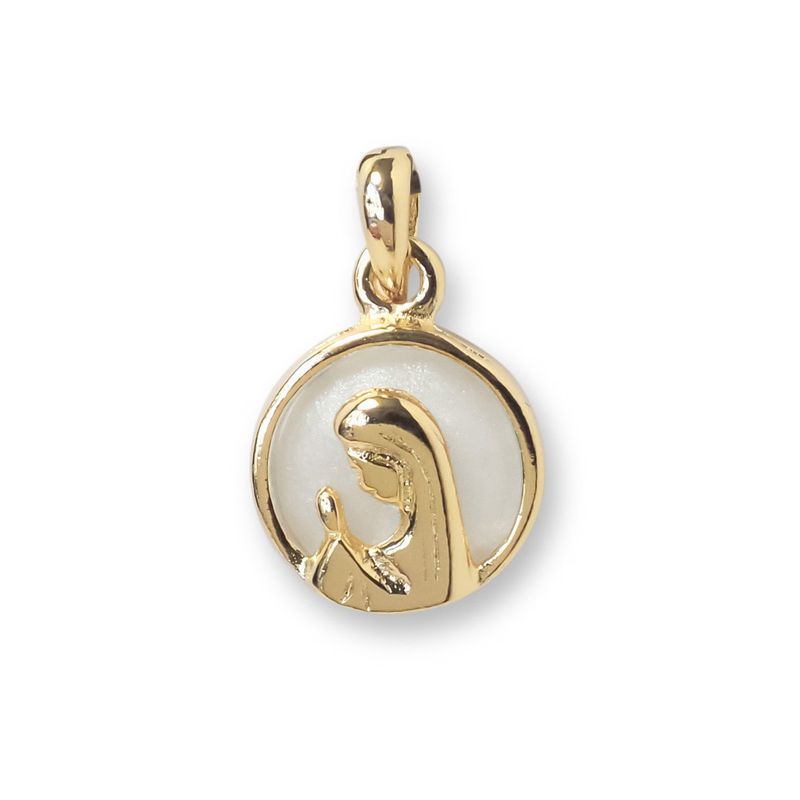 ANDREA COGGIOLA JOYAS - Colgante Medalla Virgen Niña 14mm Enchapada Oro 18K Nácar