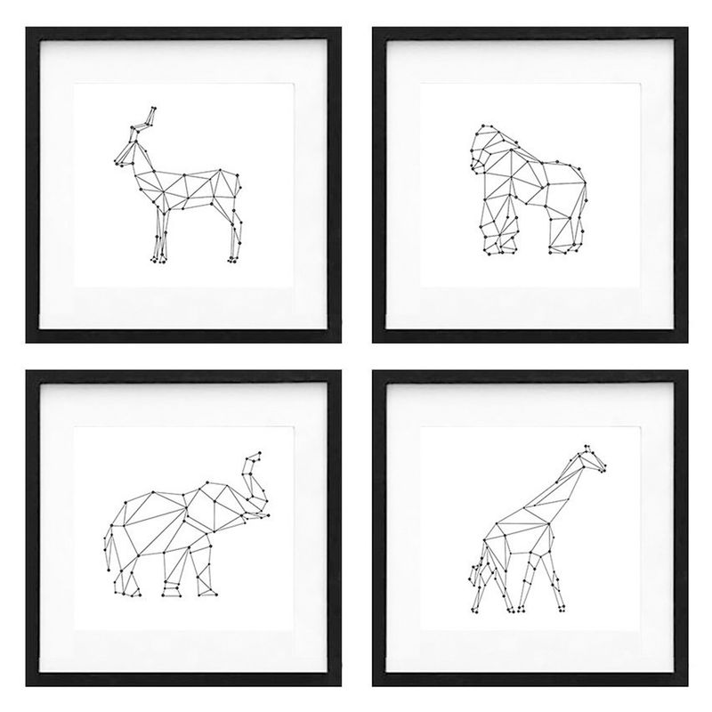 PAPEL ILUSTRADO - Set 4 Cuadros Negro Animales Constelación 40X40
