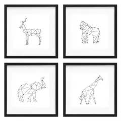 PAPEL ILUSTRADO - Set 4 Cuadros Negro Animales Constelación 40X40