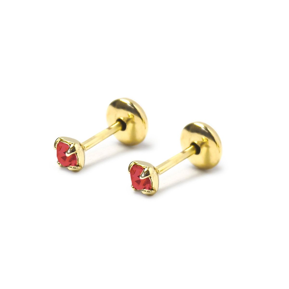 COGGIOLA - Aros Bebé Circón Rojo Enchapado Oro 18K