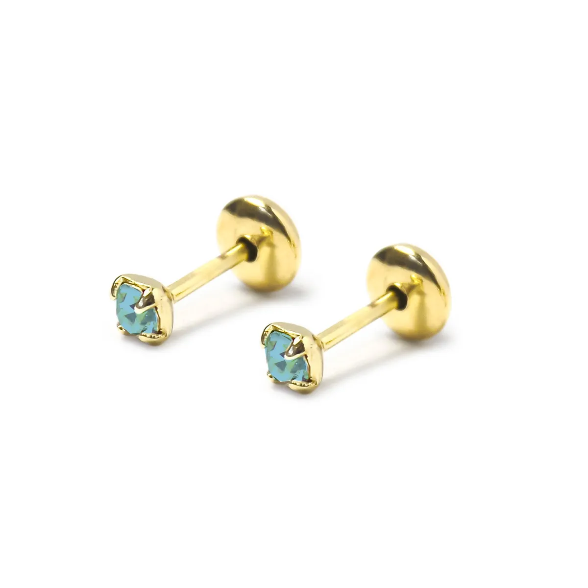 ANDREA COGGIOLA JOYAS - Aros Bebé Circón Celeste 2mm Enchapado Oro 18K