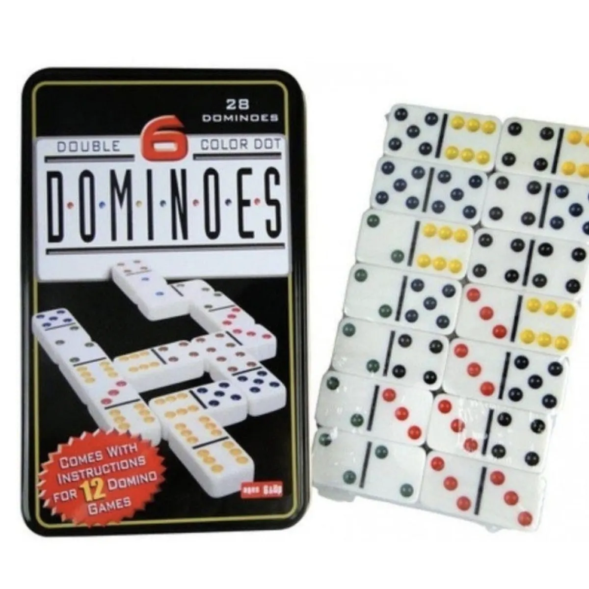 GENERICO - Dominó Doble 6 En Caja Metálica 28 Fichas Color