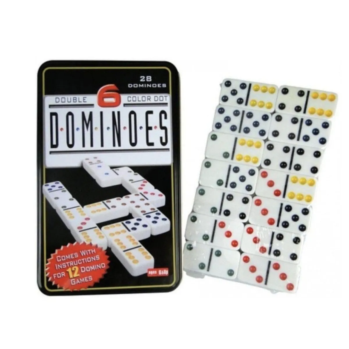 GENERICO - Dominó Doble 6 En Caja Metálica 28 Fichas Color