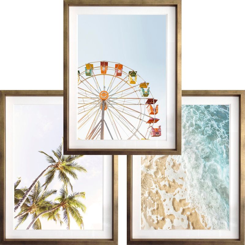 PAPEL ILUSTRADO - Set 3 Cuadros Paradise 30X40 Marco Dorado