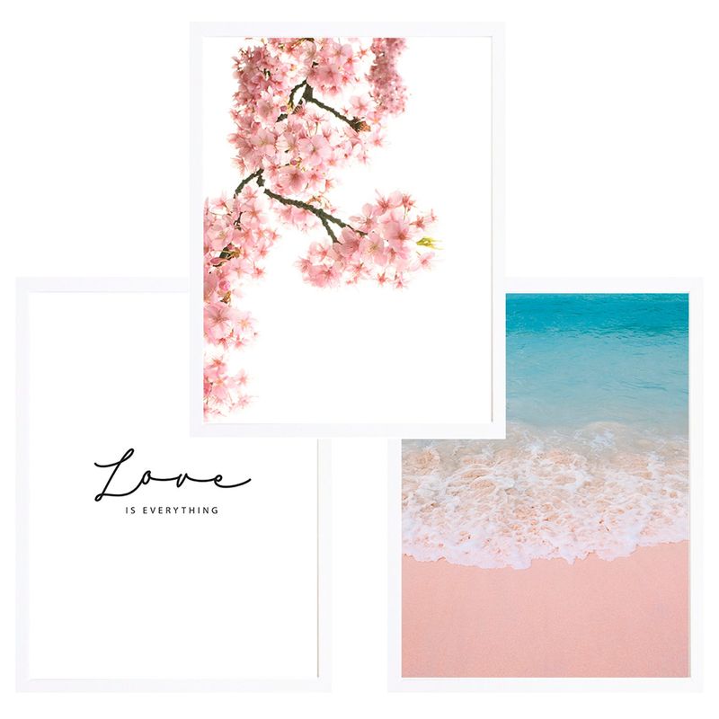 PAPEL ILUSTRADO - Set 3 Cuadros Pink&Calm 30x40 Marco Blanco
