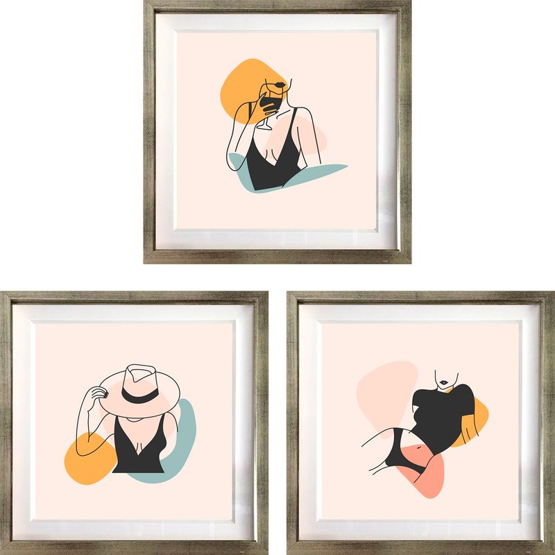 PAPEL ILUSTRADO - Set 3 Cuadros Actitud 40x40 Marco Plateado