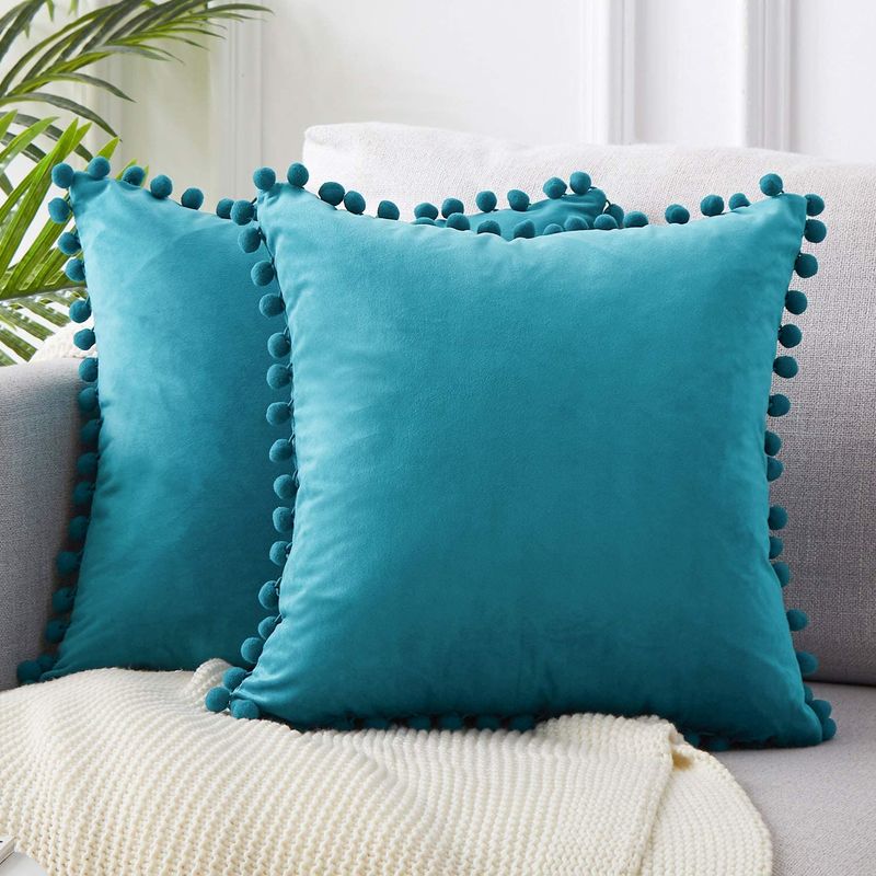GENERICO - Pack 2 Unidades Fundas De Cojín Terciopelo Velvet Diseño Con Pompon