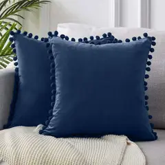 GENERICO - Pack 2 Unidades Fundas De Cojín Terciopelo Velvet Diseño Con Pompon