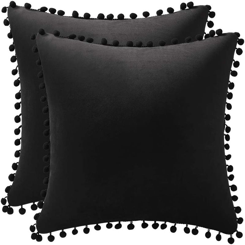 GENERICO - Pack 2 Unidades Fundas De Cojín Terciopelo Velvet Diseño Con Pompon.