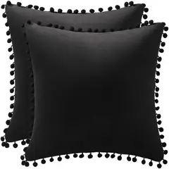 GENERICO - Pack 2 Unidades Fundas De Cojín Terciopelo Velvet Diseño Con Pompon.