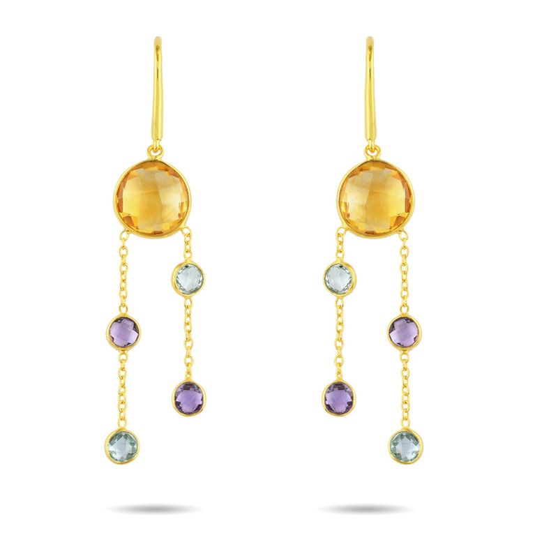 ALYN B JOYAS - Aros plata Bañado en Oro Citrino Topacio Cielo Amatista Rosada