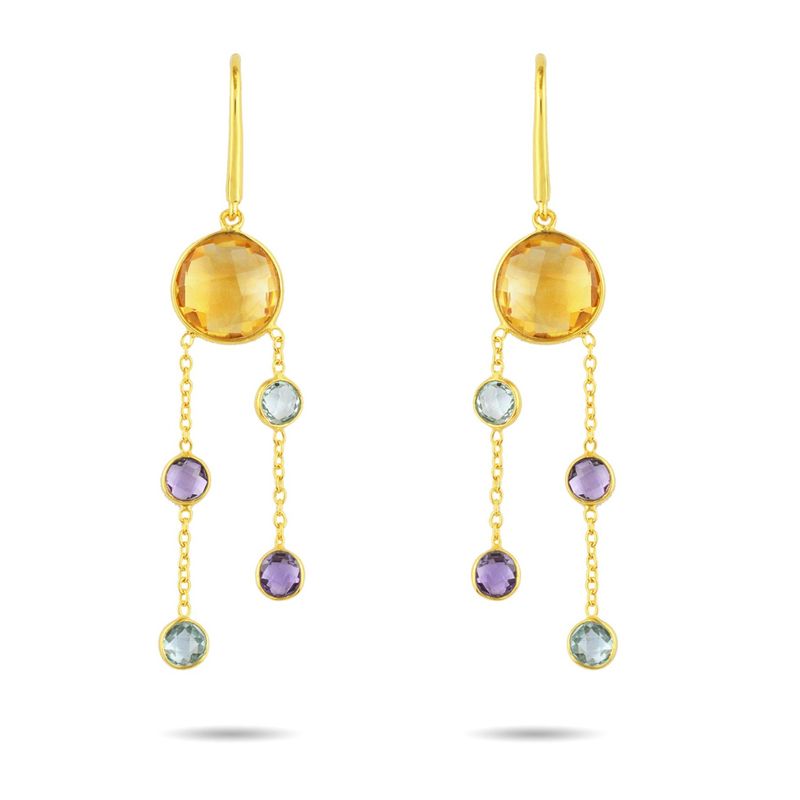 ALYN B JOYAS - Aros  de plata Bañados en Oro Citrino Topacio Cielo Amatista Light