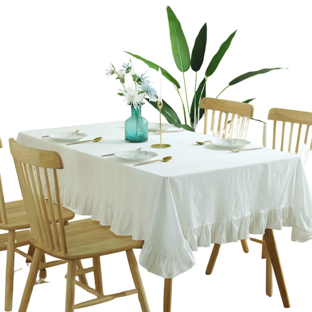 BOHEMIK - Mantel Rectangular Blanco Lino 140 cm x 200 cm