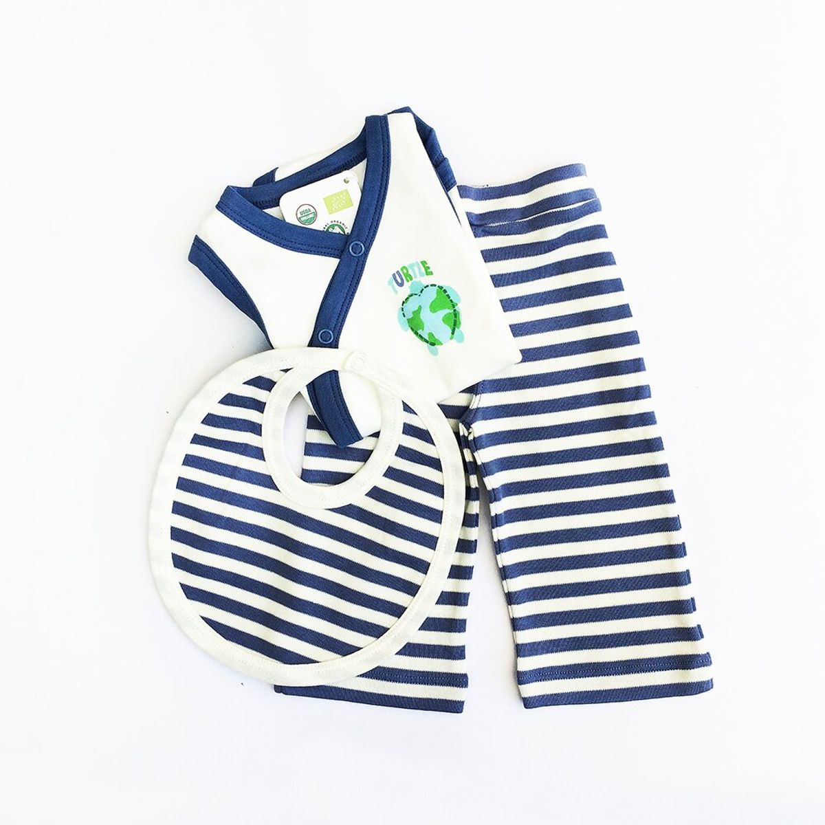 AMKALE - Conjunto Bebé Tortuga Azul y Babero - Algodón Orgánico