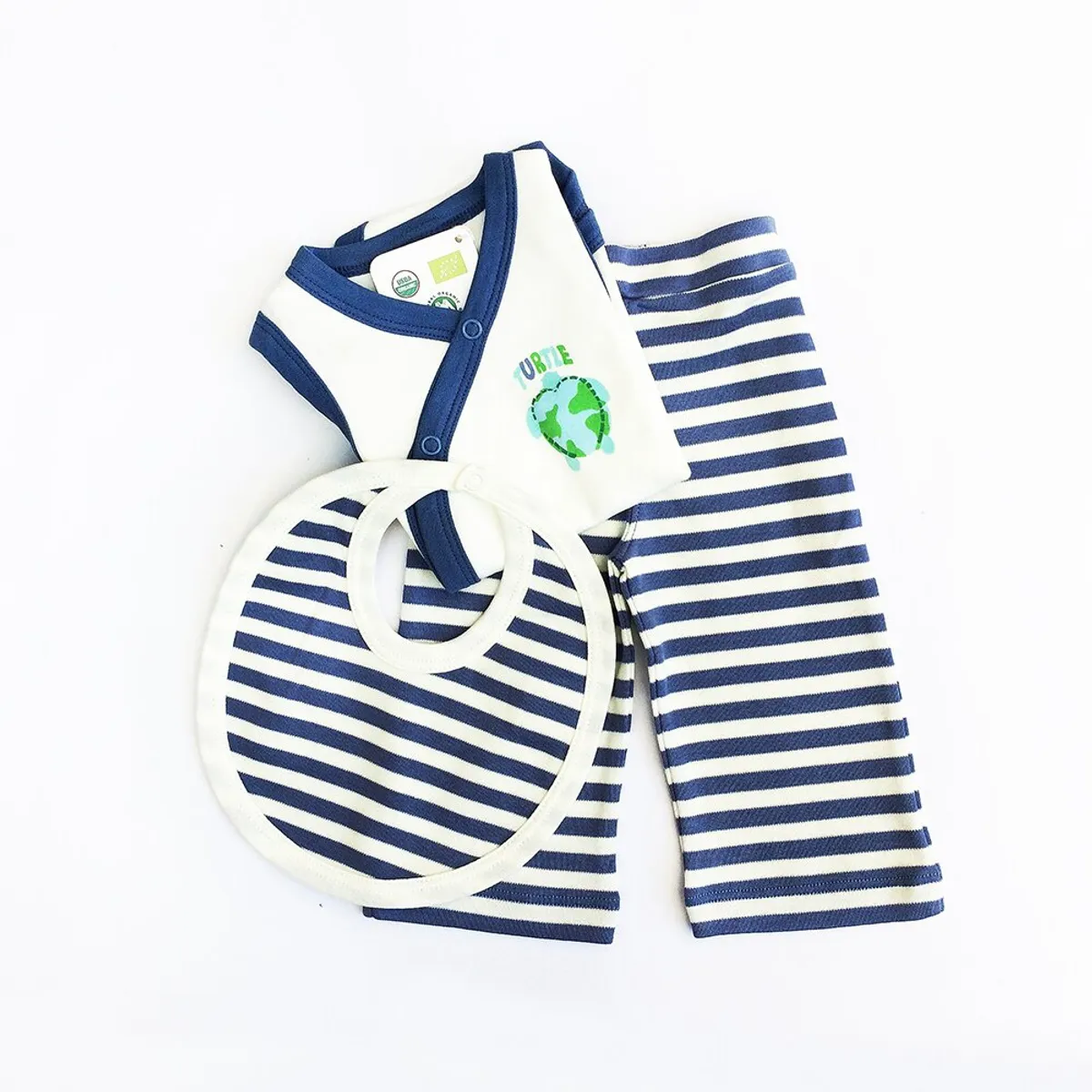 AMKALE - Conjunto Bebé Tortuga Azul y Babero - Algodón Orgánico