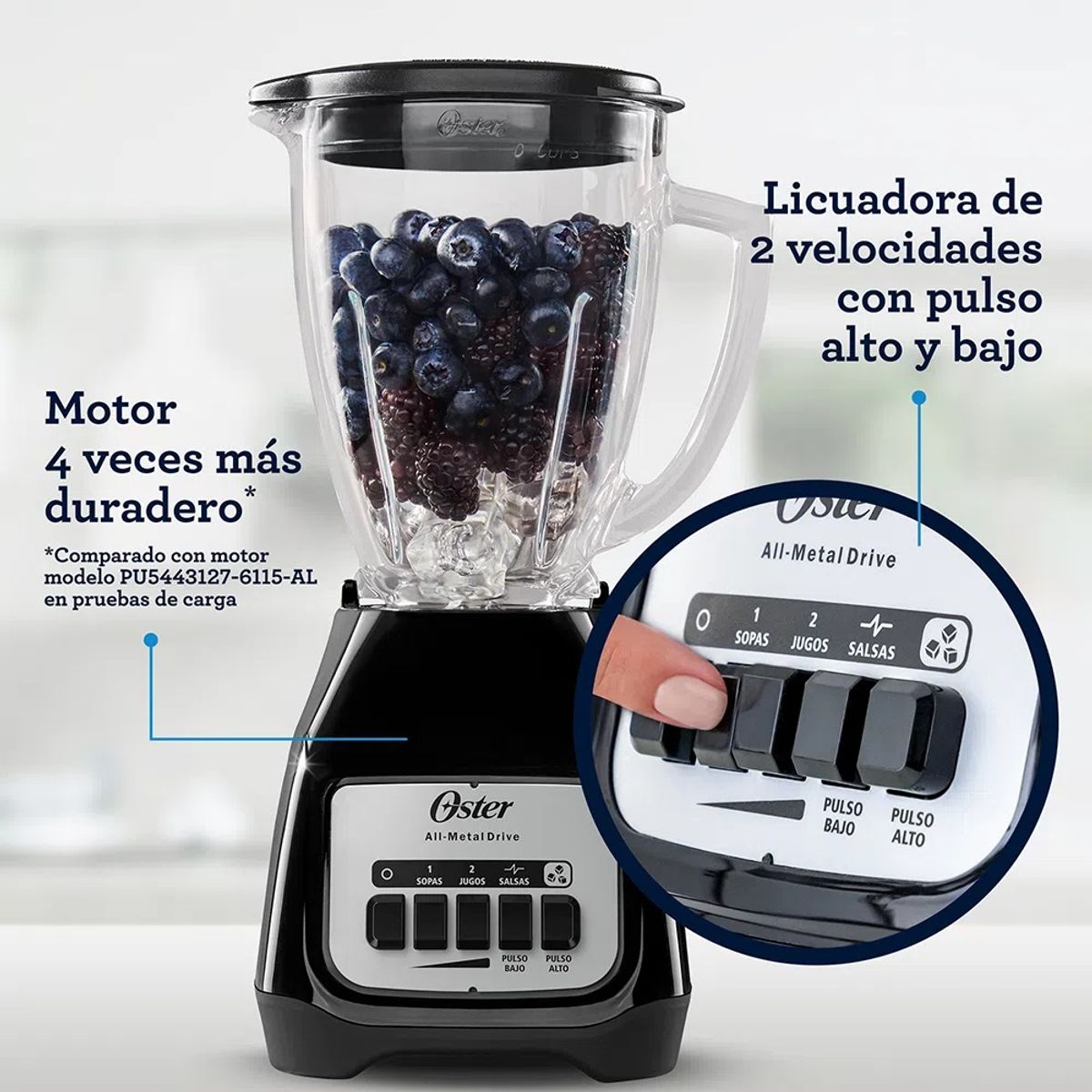 OSTER - Licuadora Oster® 2 velocidades más pulso y vaso de vidrio BLSTKAGBPB