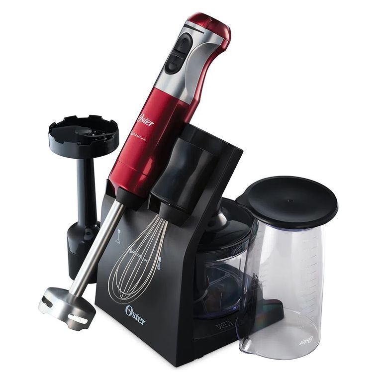 Batidora inmersión Oster® roja cuchilla Quad y accesorios FPSTHB5103R