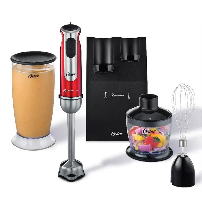 OSTER - Batidora de inmersión Oster® roja con organizador y accesorios