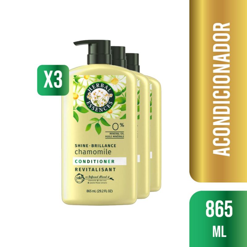 HERBAL ESSENCES - Pack 3 Acondicionadores Herbal Essences Shine 865ml