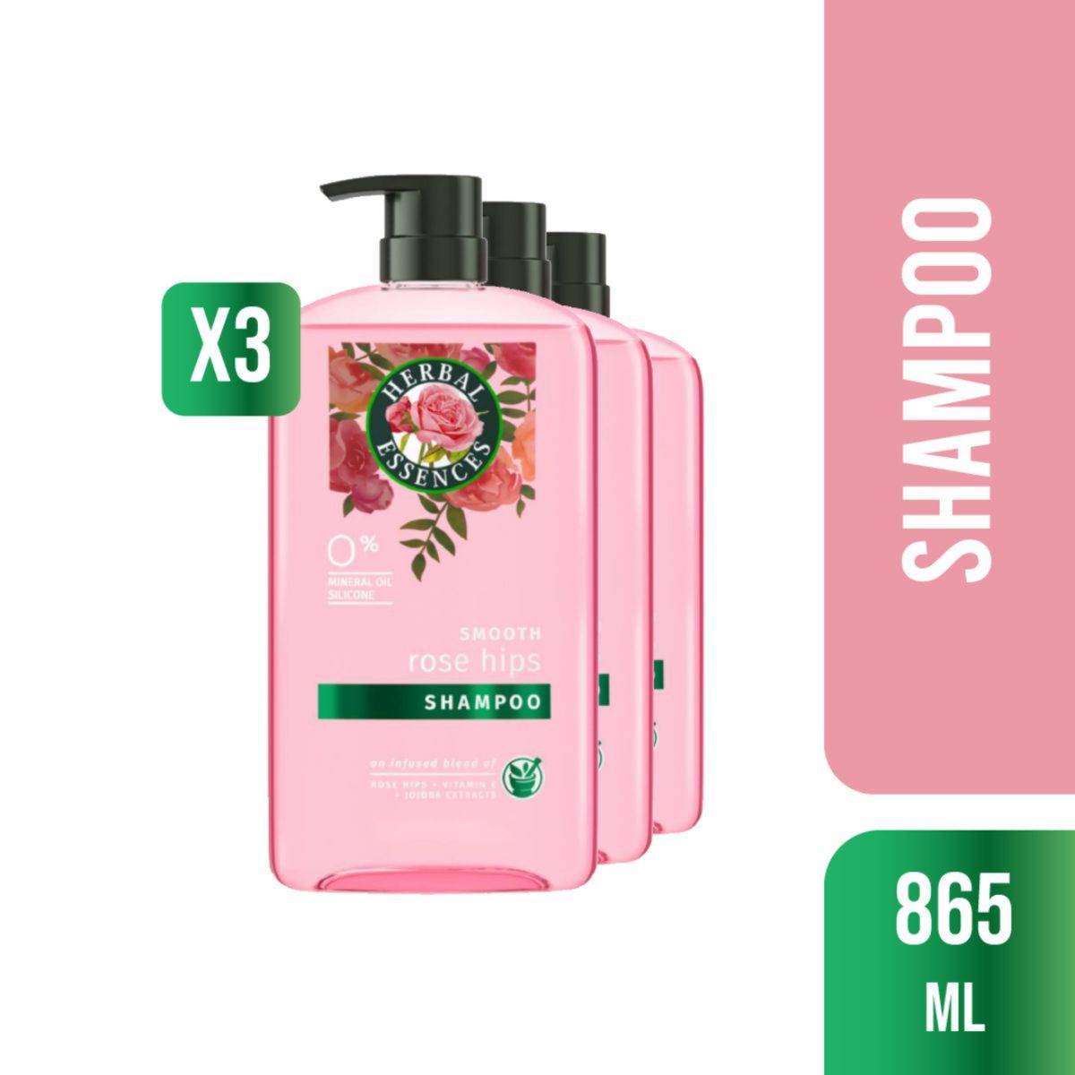HERBAL ESSENCES - Pack 3 Shampoos Herbal Essences Smooth Rose Hips 865 ml