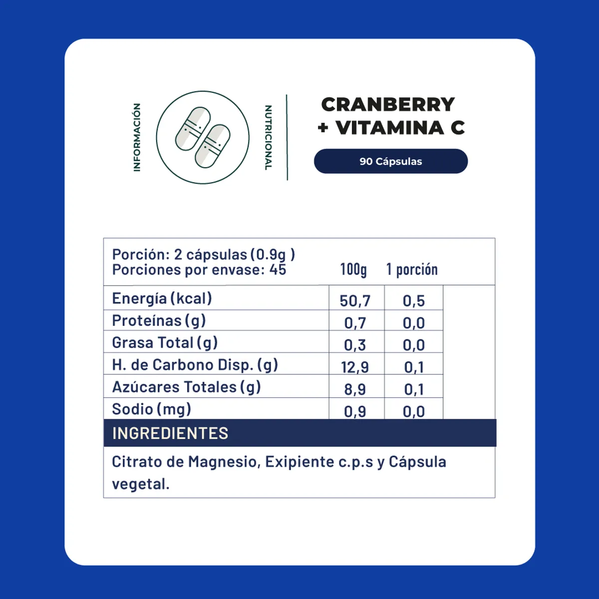 KARUNLIFE - Cranberry + Vitamina C 90 Cápsulas 450 Mg