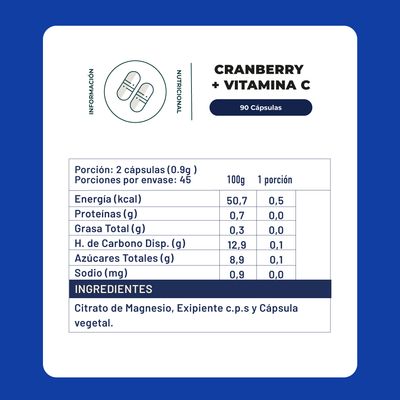 Imagen 2 del producto Cranberry + Vitamina C 90 Cápsulas 450 Mg