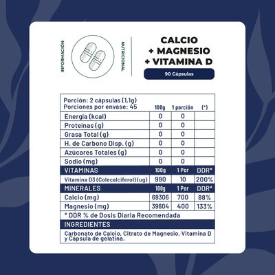 Imagen 2 del producto Calcio + Magnesio + Vitamina D 90 Cápsulas 550 Mg