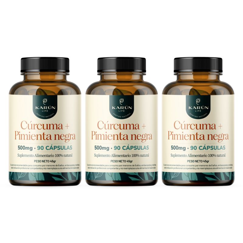 KARUNLIFE - Curcuma Premium Pack - 3 Frascos (270 Capsuslas)