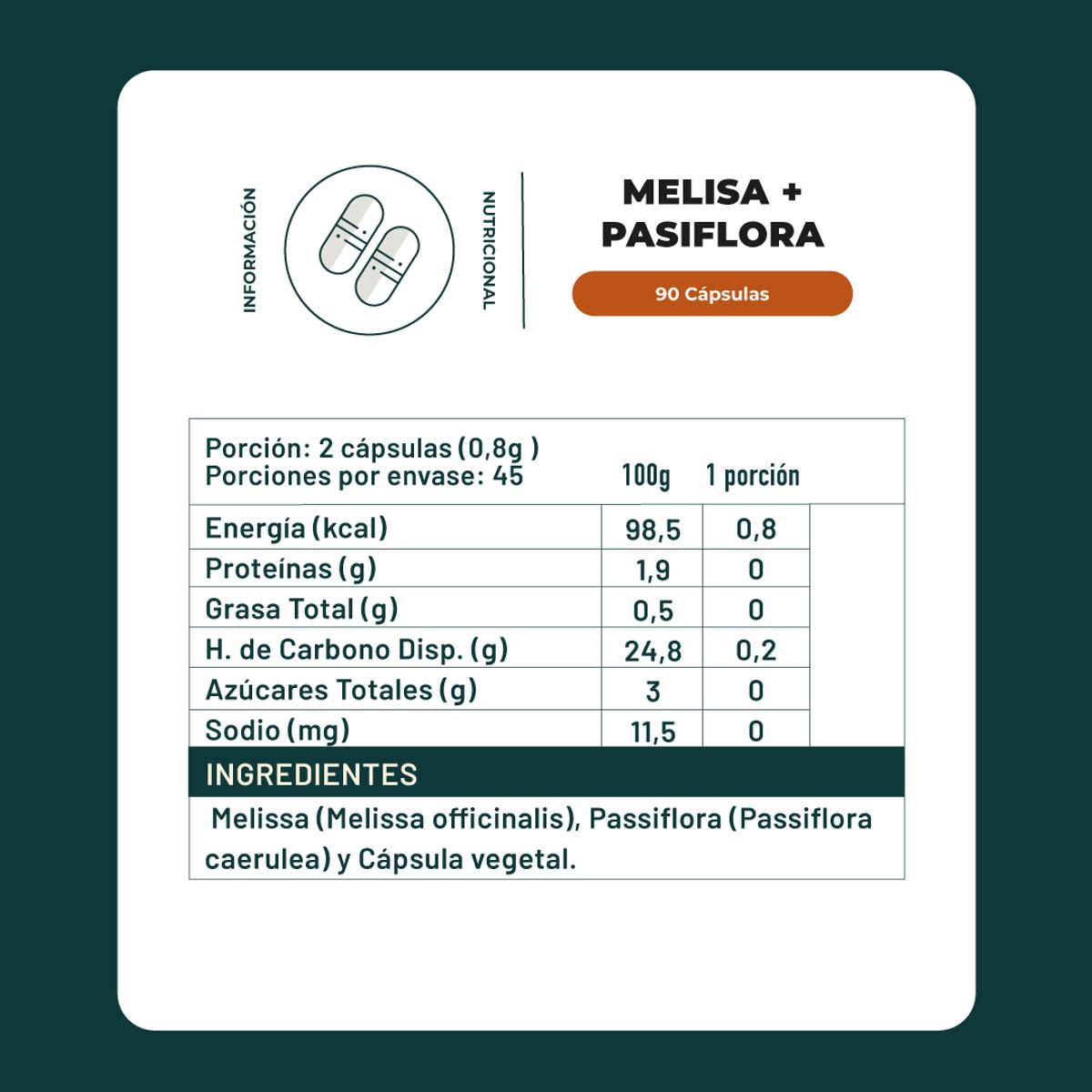 KARUNLIFE - Melisa + Pasiflora 90 Cápsulas 400 Mg control de insomnio