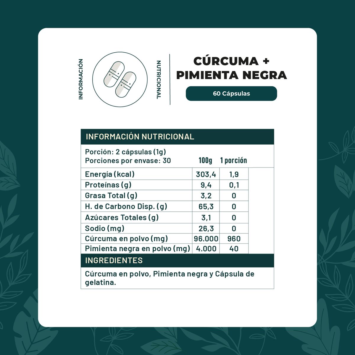 KARUNLIFE - Cúrcuma + Pimienta 60 Cápsulas 550 Mg Karun Life
