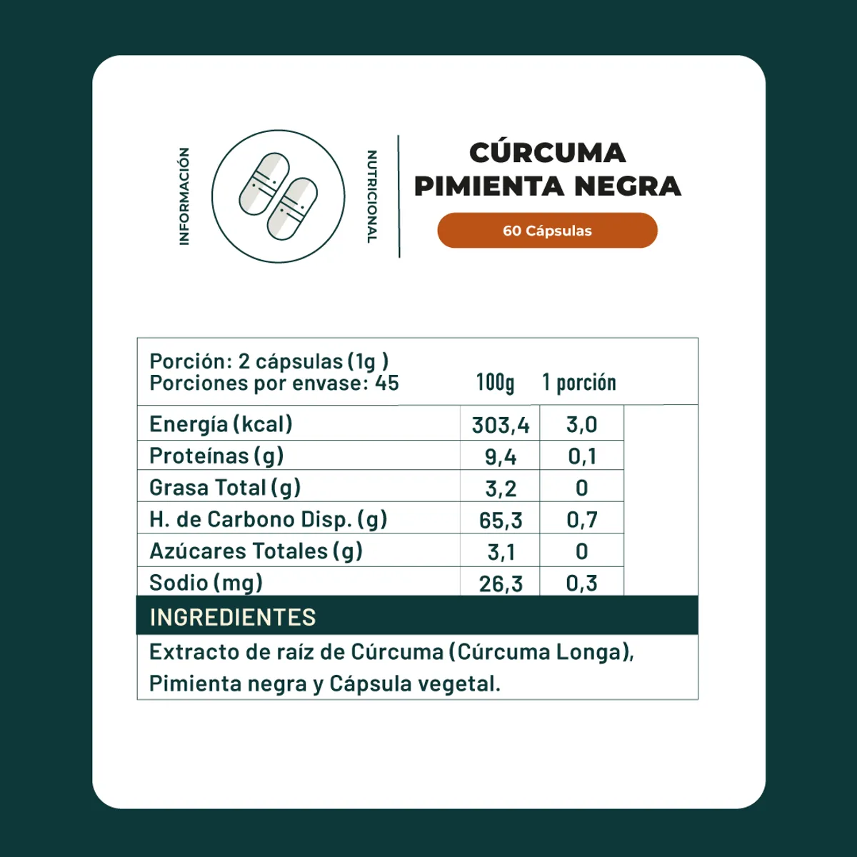 KARUNLIFE - Cúrcuma + Pimienta 60 Cápsulas 550 Mg Karun Life