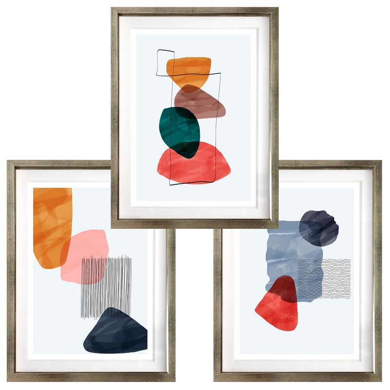 PAPEL ILUSTRADO - Set 3 Cuadros Teorías cromáticas 40x50 Marco Plateado