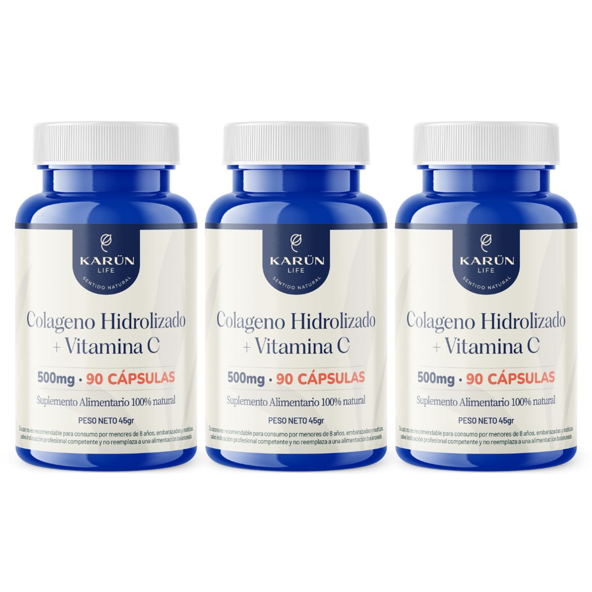 KARUNLIFE - Colageno Hidrolizado + Vit C Pack Premium3 Frascos270 Cap