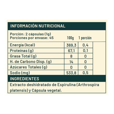 Imagen 2 del producto Spirulina 90 Cápsulas 500 Mg