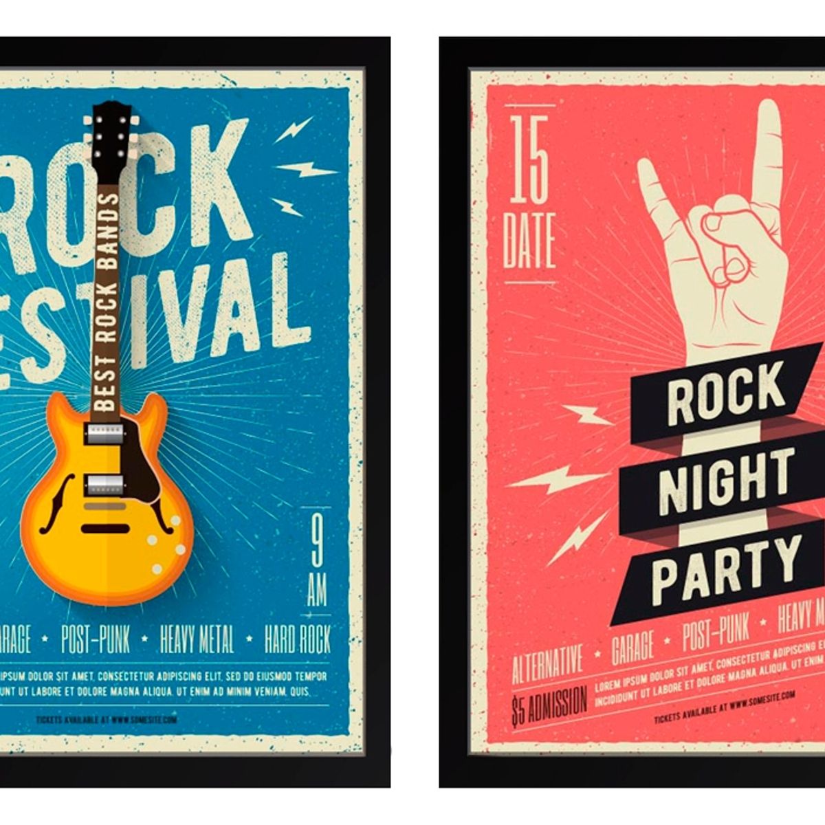 PAPEL ILUSTRADO - Set 2 Cuadros Rock 40x50 Marco Negro