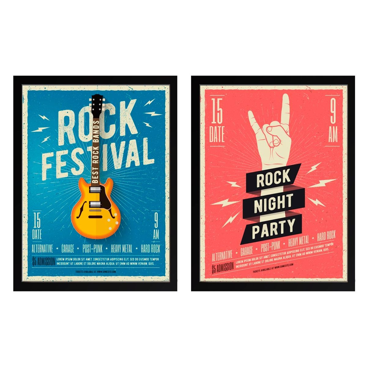 PAPEL ILUSTRADO - Set 2 Cuadros Rock 40x50 Marco Negro