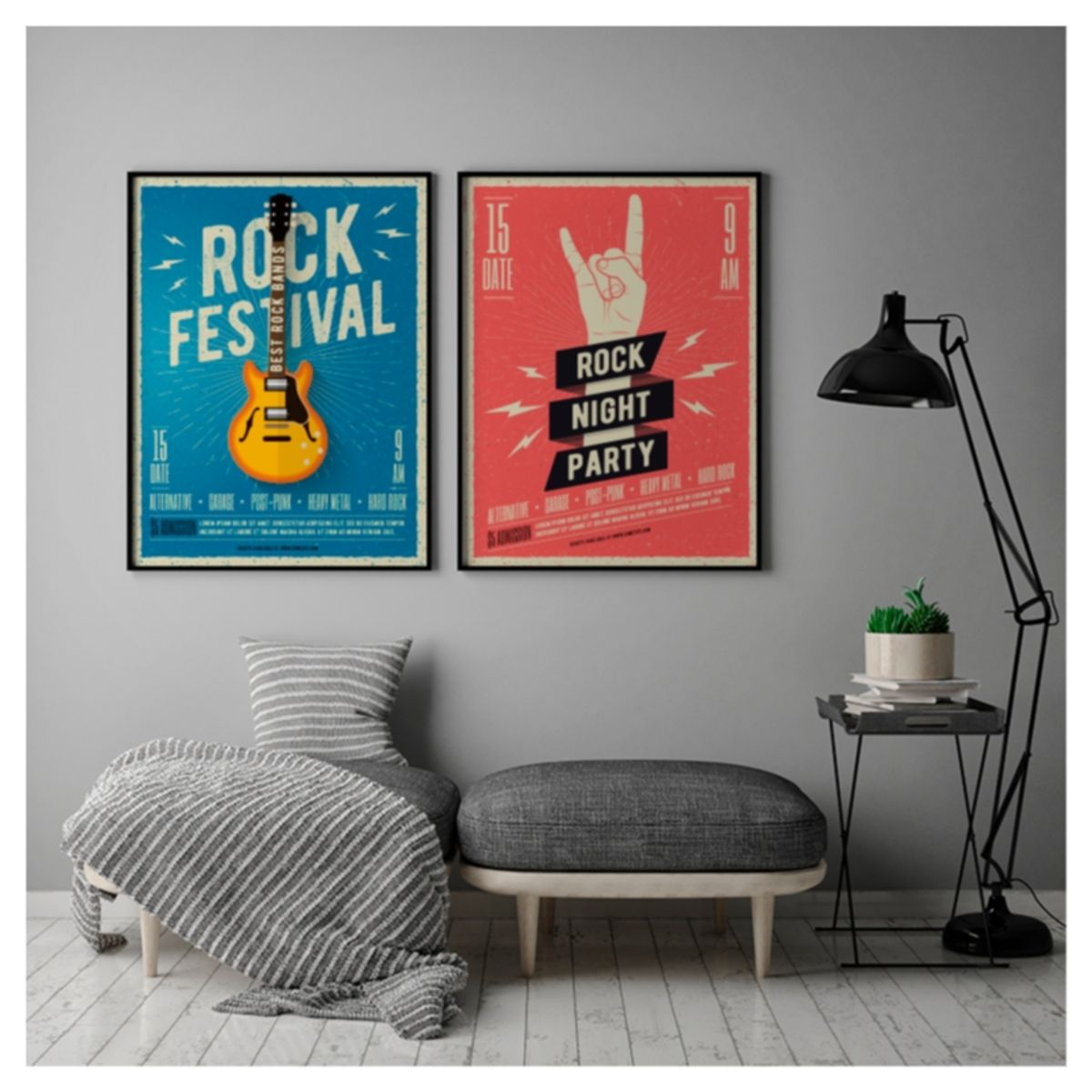 PAPEL ILUSTRADO - Set 2 Cuadros Rock 40x50 Marco Negro