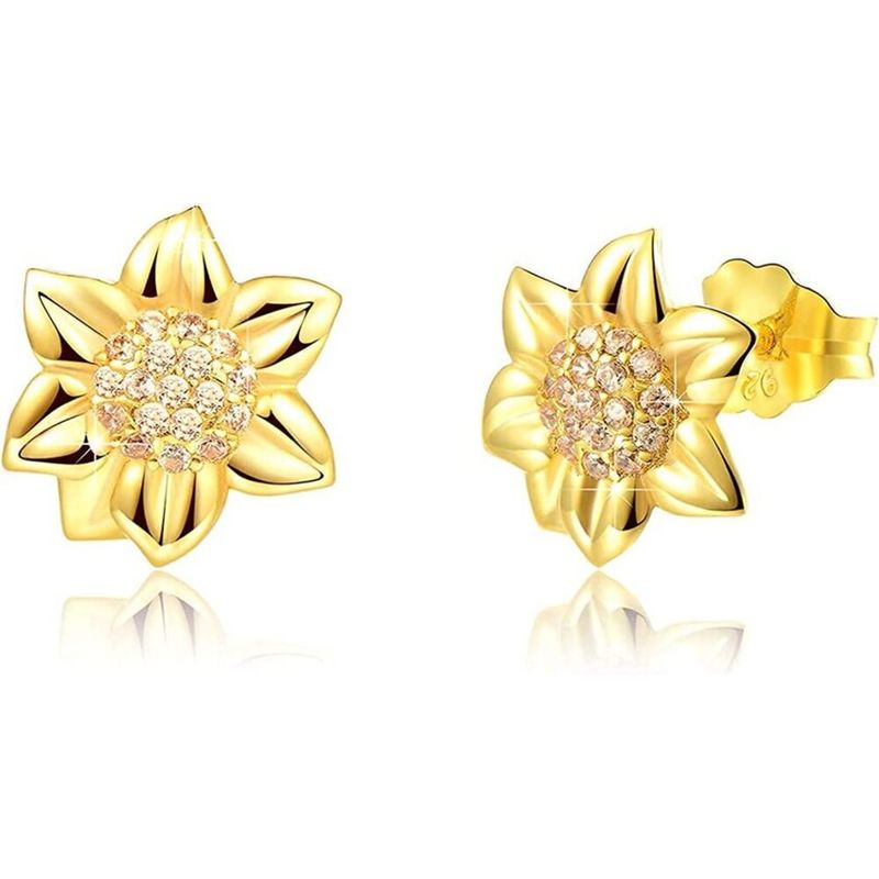 GENERICO - Aros Girasol plata 925 joya mujer juvenil